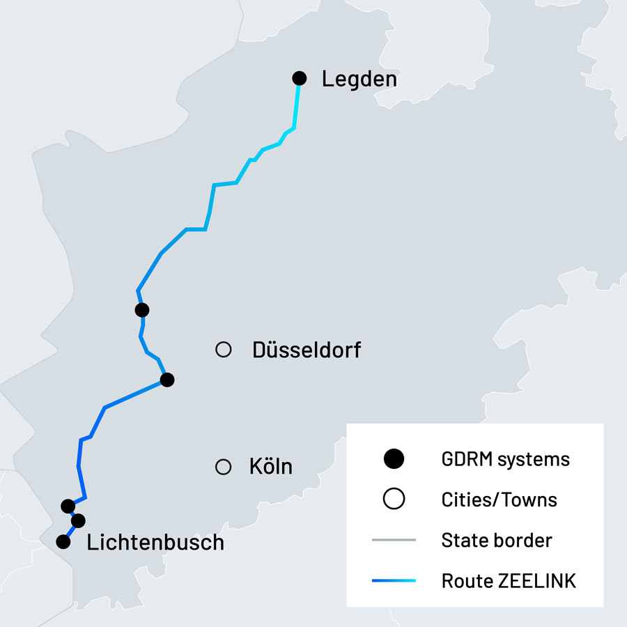 Map showing the route of the Zeelink natural gas pipeline